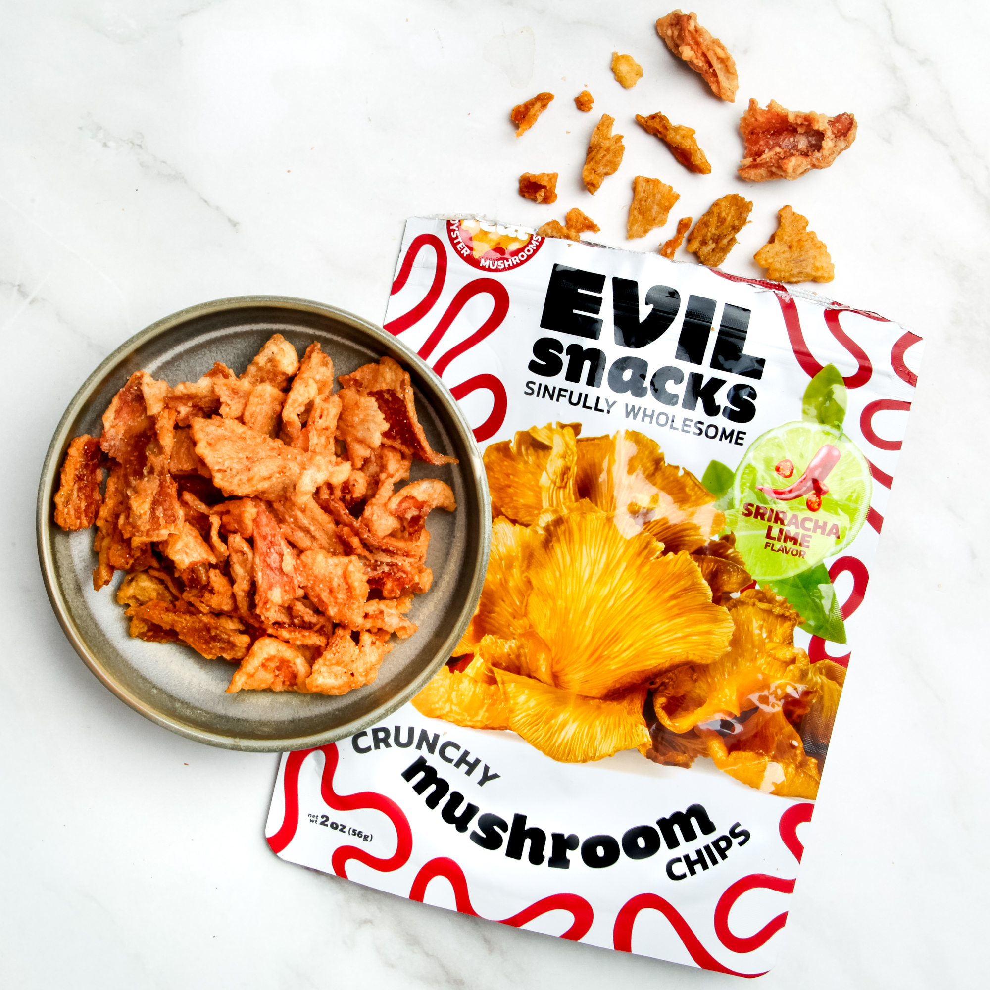 Sriracha Lime Mushroom Chips - Evil Snacks